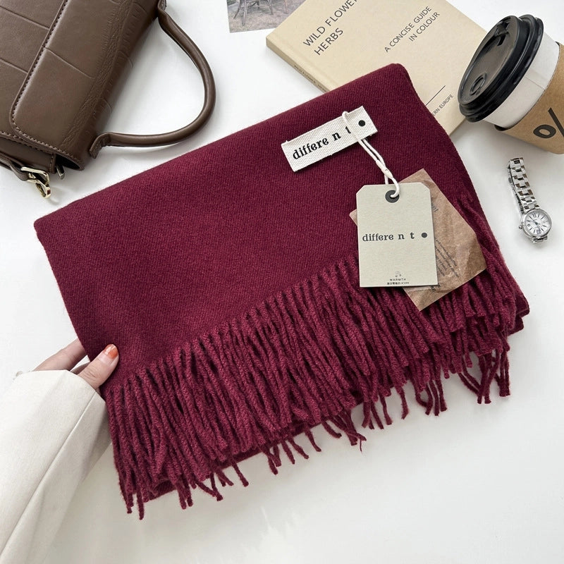 Women's Elegant Retro Solid Color Imitation Cashmere Tassel Scarf