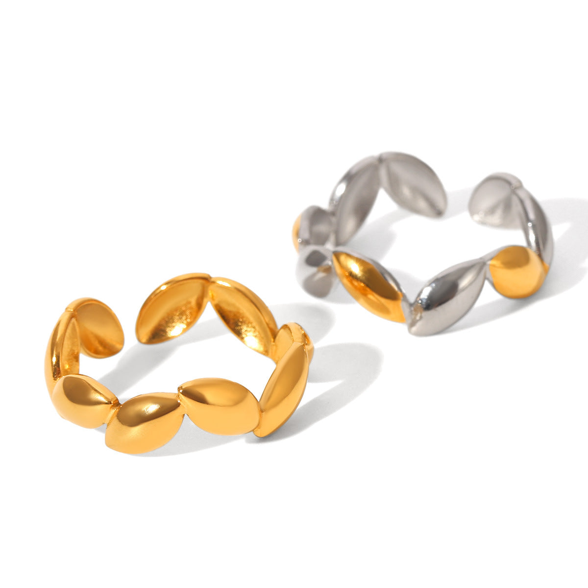 Stainless Steel Gold Beans Irregular Opening Ring Niche Design Ring Female Titanium Steel Hand Jewelry