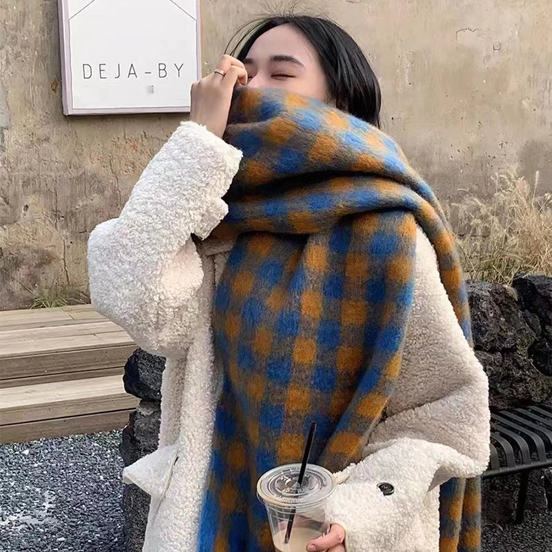 Versatile Student Shawl Warm Scarf Simple Versatile Men's And Women's Autumn And Winter High-end Sense Plaid Scarf
