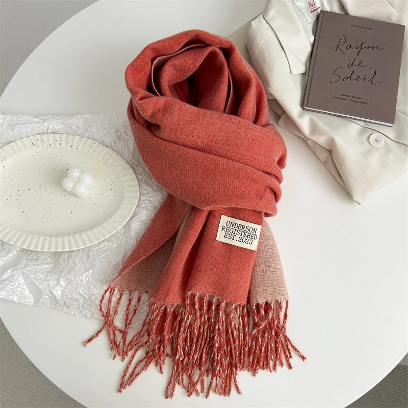 Women's Basic Solid Color Imitation Cashmere Tassel Scarf