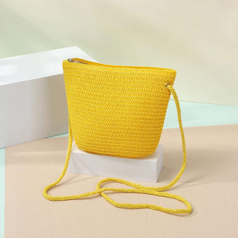 Women's Straw Solid Color Beach Weave Square Zipper Flip Cover Straw Bag