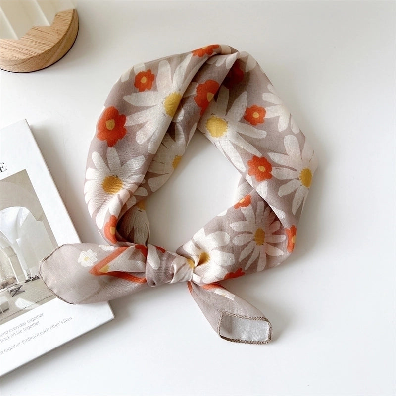 Women's Pastoral Minimalist Flower Cotton And Linen Printing Silk Scarf