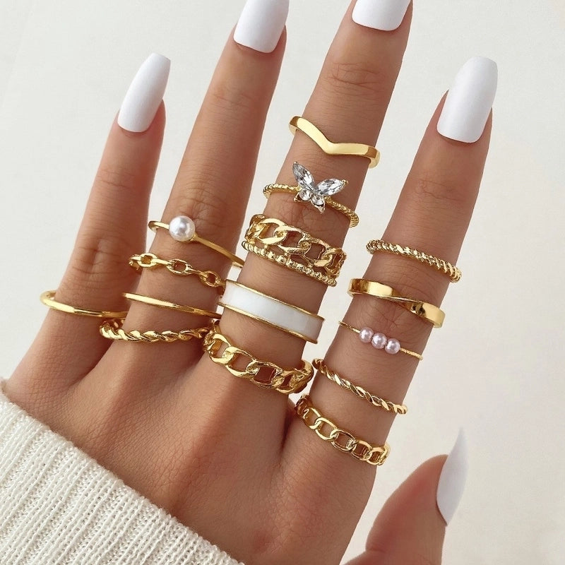 Animal Flower Alloy Plating Inlay Artificial Pearls Artificial Diamond Women's Open Rings