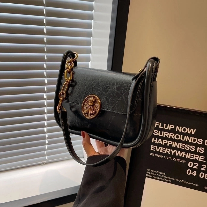 Women's Pu Leather Solid Color Classic Style Square Magnetic Buckle Shoulder Bag