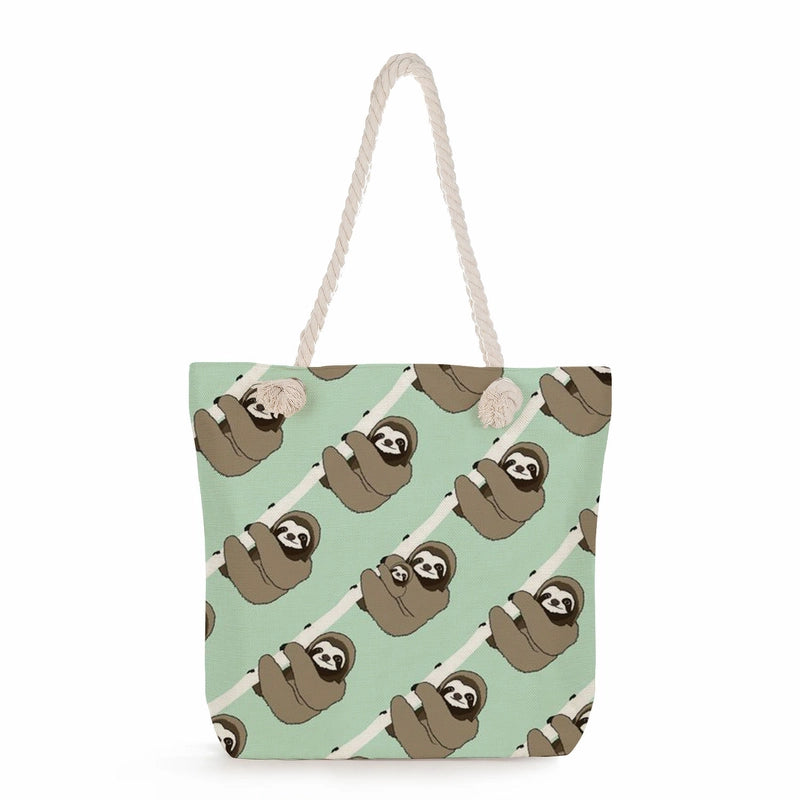 Women's Cotton And Linen Sloth Cute Square Zipper Tote Bag