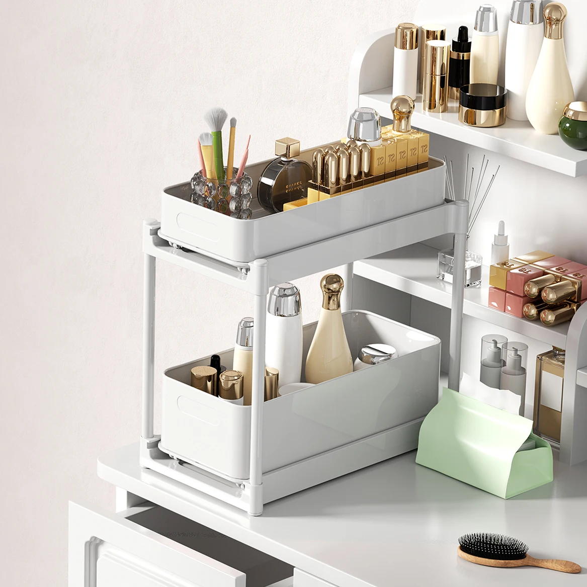 multifunction under sink cabinet double tier stainless steel organizer pull out kitchen organizer rack