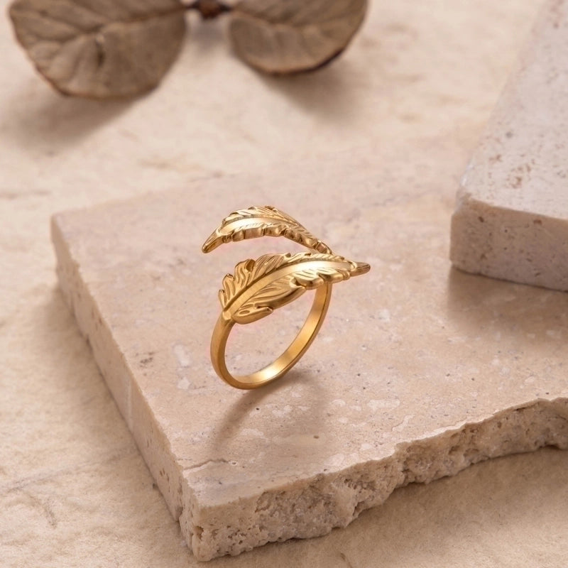 INS Style Minimalist Leaf Solid Color 304 Stainless Steel Plating Hollow Out Open Ring