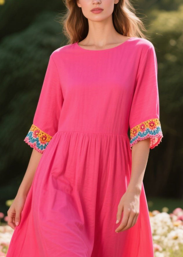 Vintage Rose Oversized Patchwork Cotton Dresses Half Sleeve