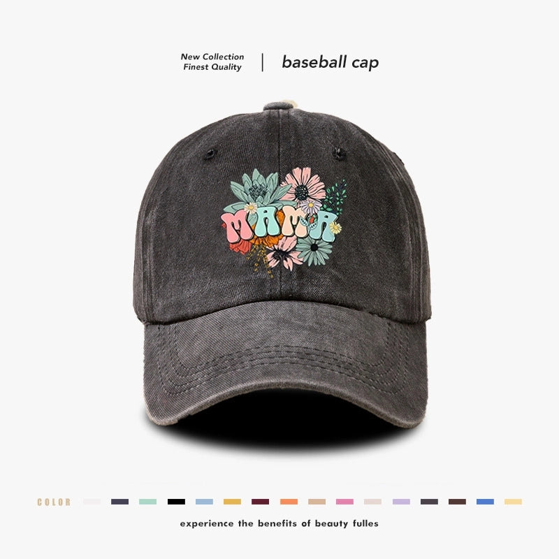 New Vintage Personalized Fashion Men's And Women's Letter Printing Flower MAMA Washed Baseball Cap Outdoor Casual Duck Tongue