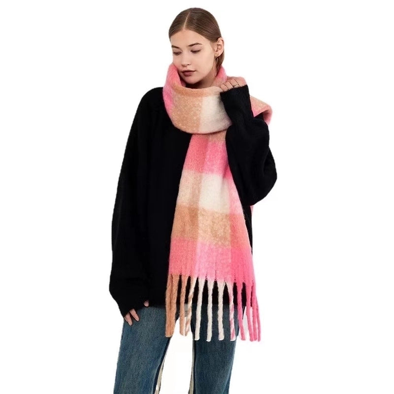 Versatile Student Shawl Warm Scarf Simple Versatile Men's And Women's Autumn And Winter High-end Sense Plaid Scarf