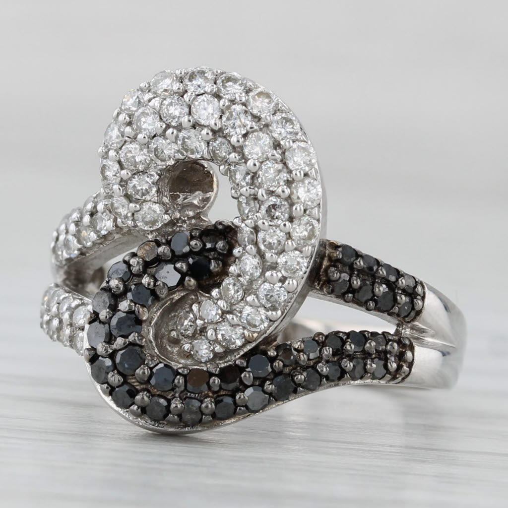 0.80ctw Black White Diamond Knot Ring 14k White Gold Size 7 Cocktail