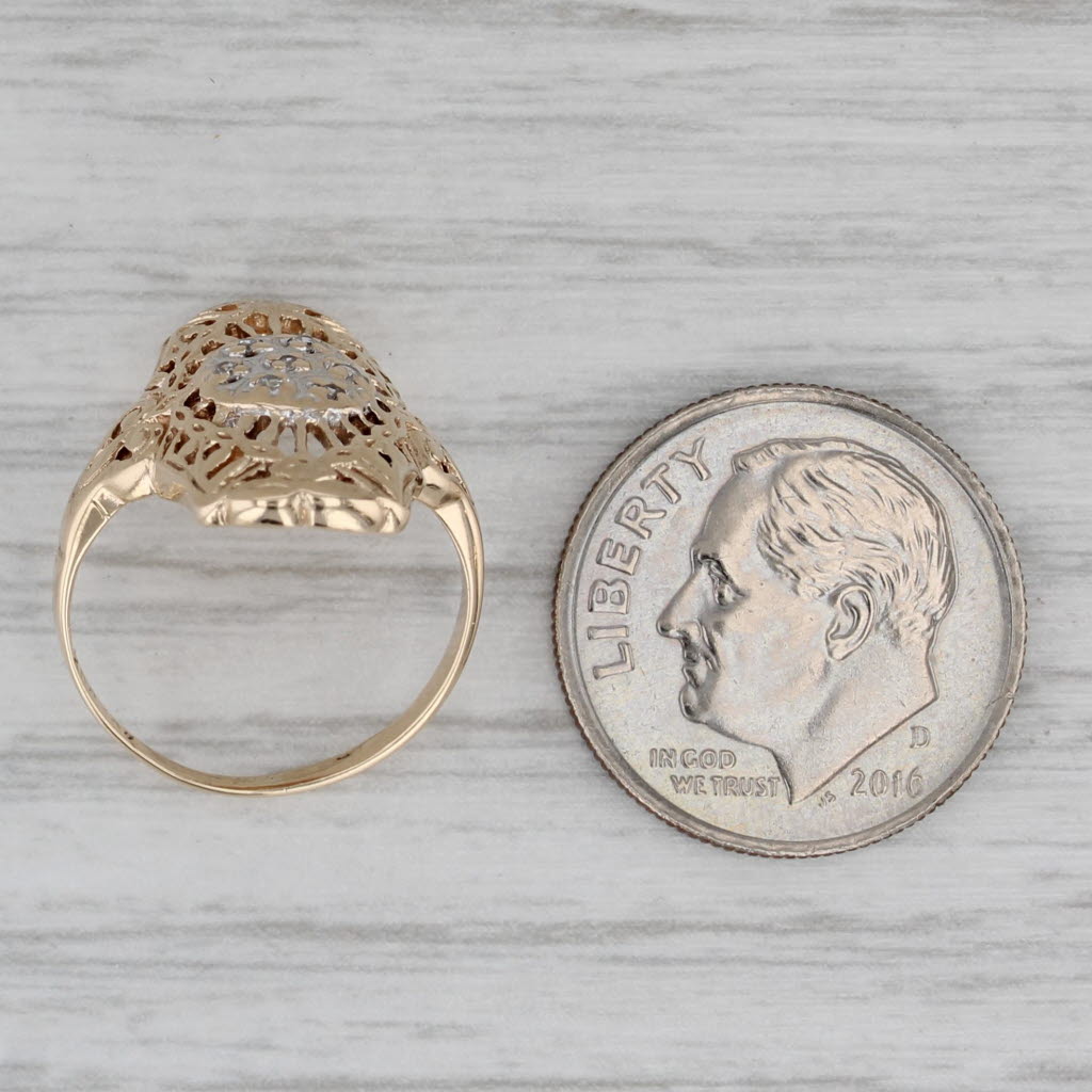 Vintage Ornate Filigree Ring 10k Yellow Gold Size 3.5