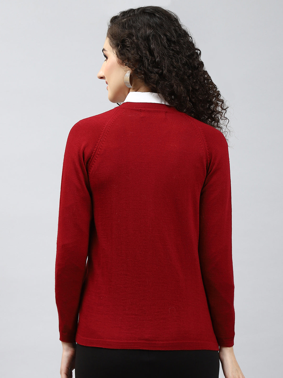 Women Maroon Solid V Neck Full Sleeve Cardigan