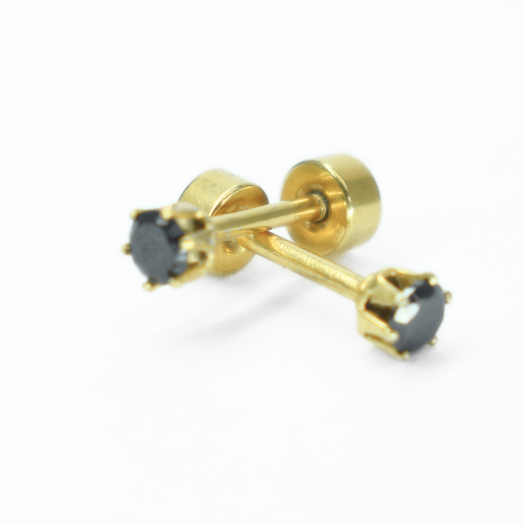 3mm Black diamond studs - Gold