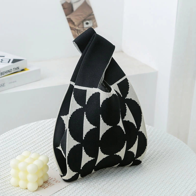 Women's Small Knit Color Block Streetwear Square Open Shoulder Bag