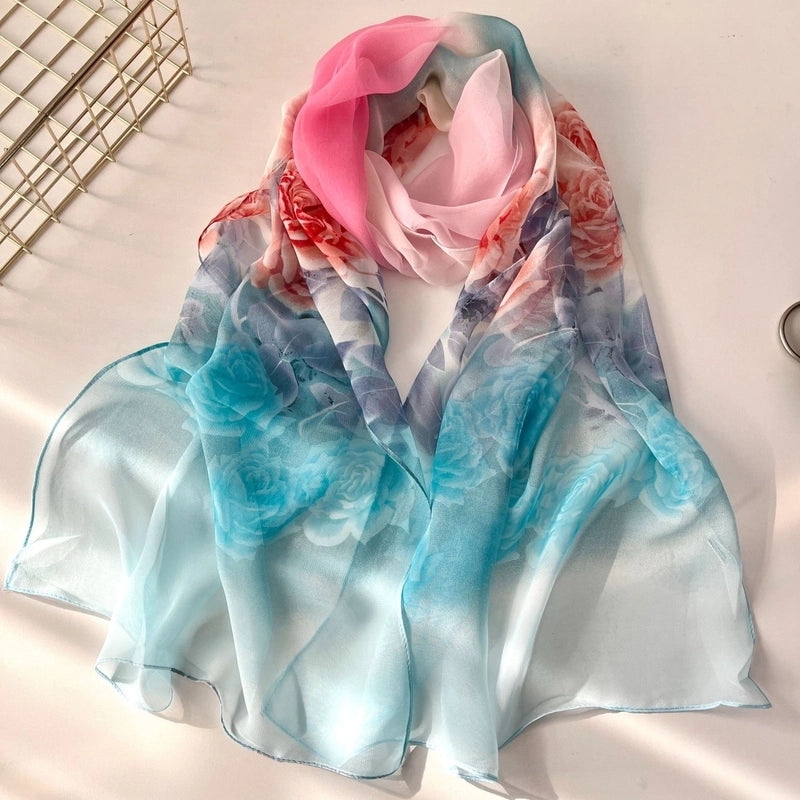 Women's Vacation Color Block Floral Polyester Silk Scarves