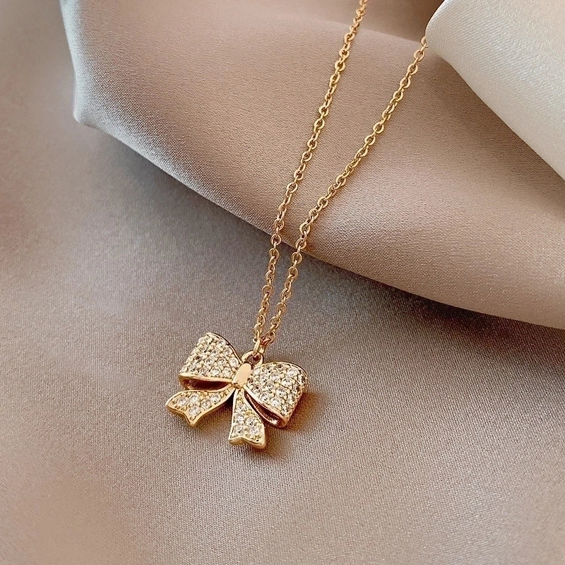 Elegant Minimalist Geometric Titanium Steel Plating Inlay Artificial Pearls Shell Zircon Necklace