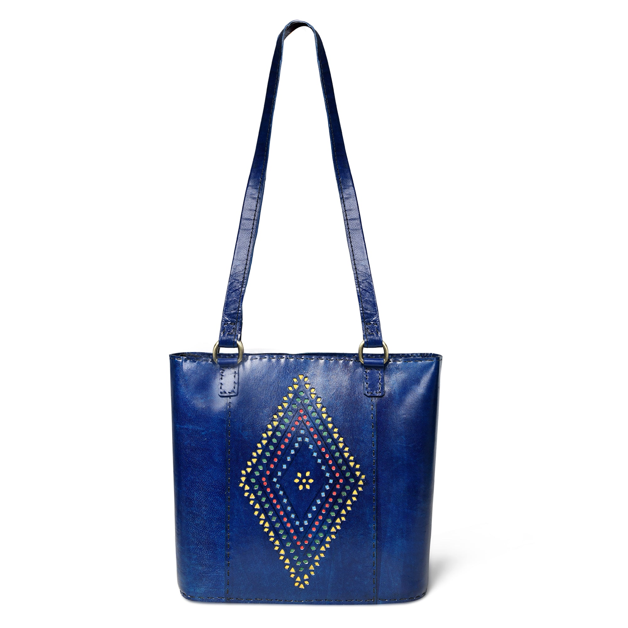 Solid Structure Blue Leather Mini Tote