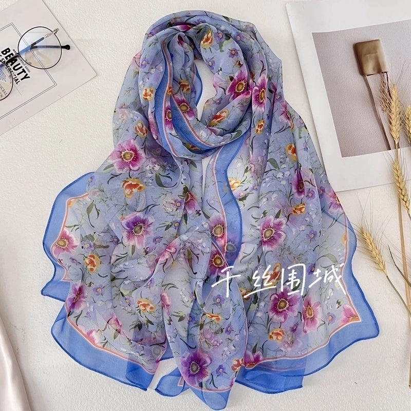 Women's Vacation Color Block Floral Polyester Silk Scarves