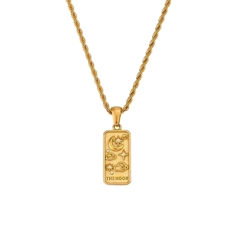 Vintage Style Star Rectangle Stainless Steel Plating Inlay Rhinestones Zircon 18k Gold Plated Pendant Necklace