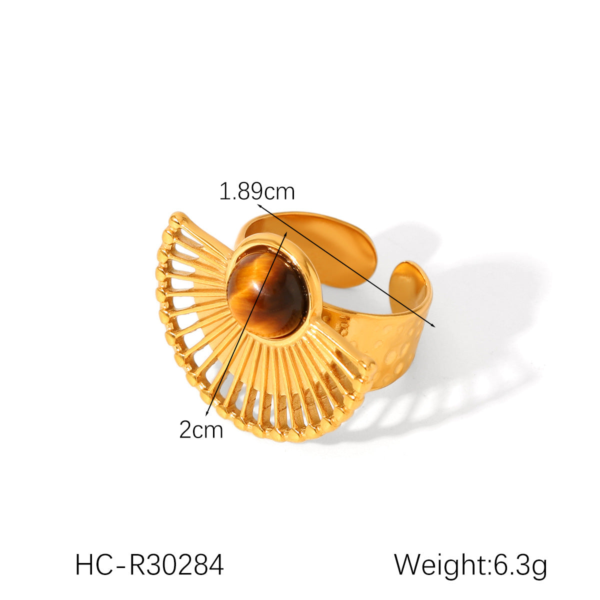French Retro Stainless Steel Inlaid Natural Tiger Eye Stone Ring Female All-Match Geometric Titanium Steel Ring