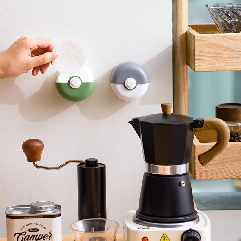 Italian Coffee Filter Paper Storage Box Round Mocha Pot Wall Hanging Dust Box Storage Box Coffee Machine Water Distribution Net