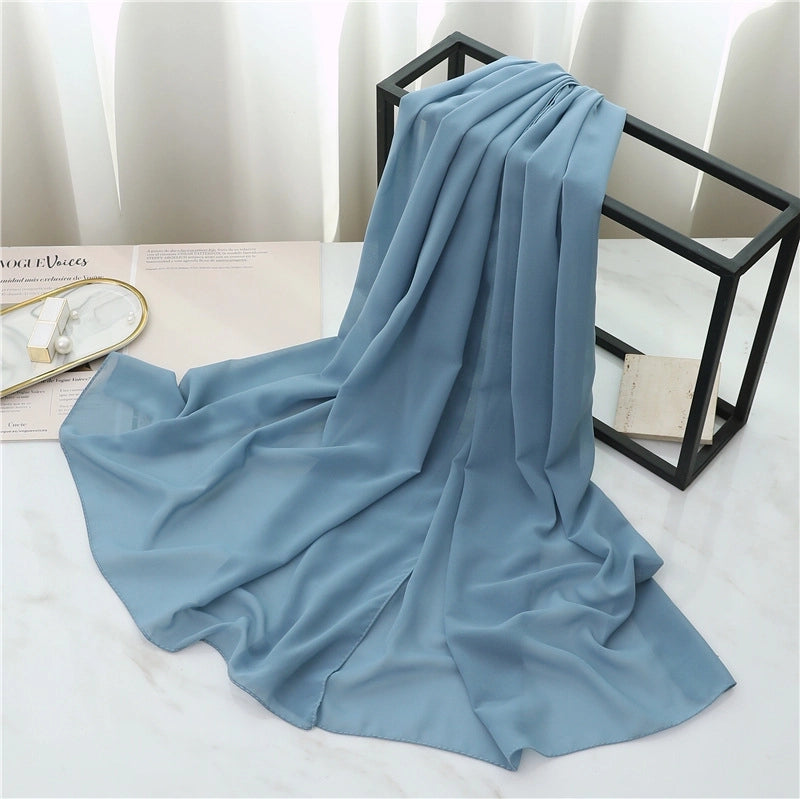 Pearl Chiffon Scarf Solid Color Rectangular Scarf Women's Shawl Basic Scarf