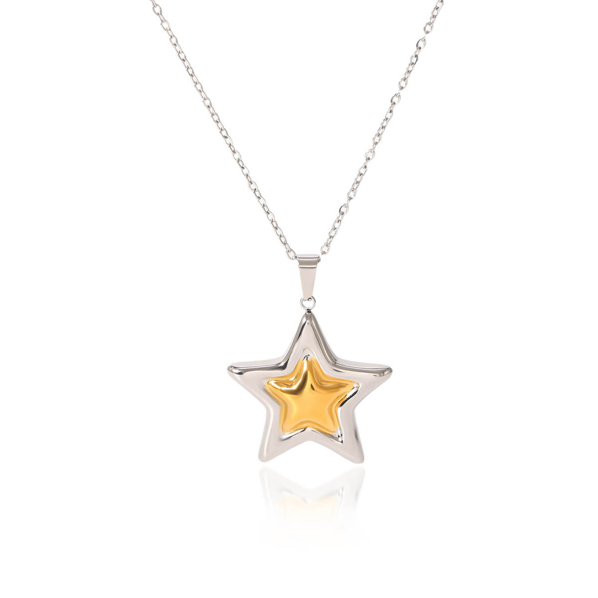 Stainless Steel Five-Pointed Star Pendant Necklace Gold And Silver Color Matching Star-Shaped Open Ring Titanium Steel Star Earrings