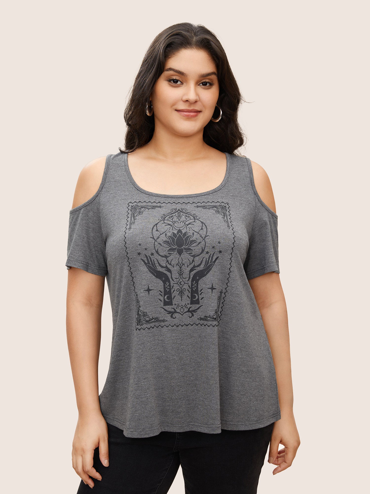 Horoscope Print Cold Shoulder T-shirt