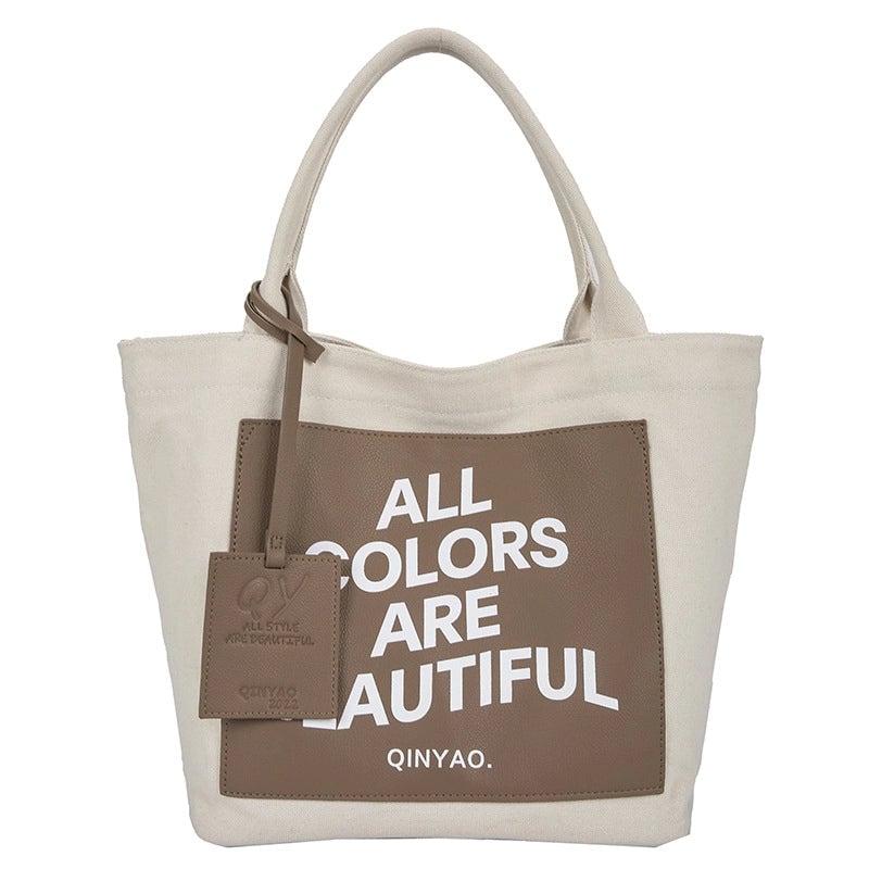 Women's Large Canvas Letter Streetwear Square Open Canvas Bag