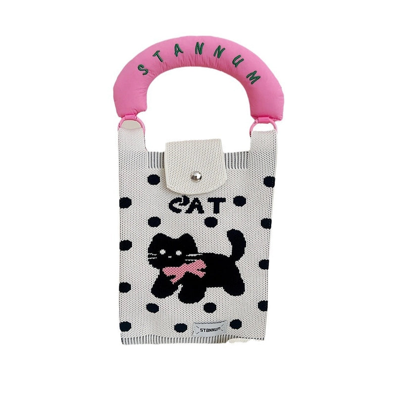 Women's Small Polyester Letter Cat Bow Knot Elegant Bucket Buckle Crossbody Bag