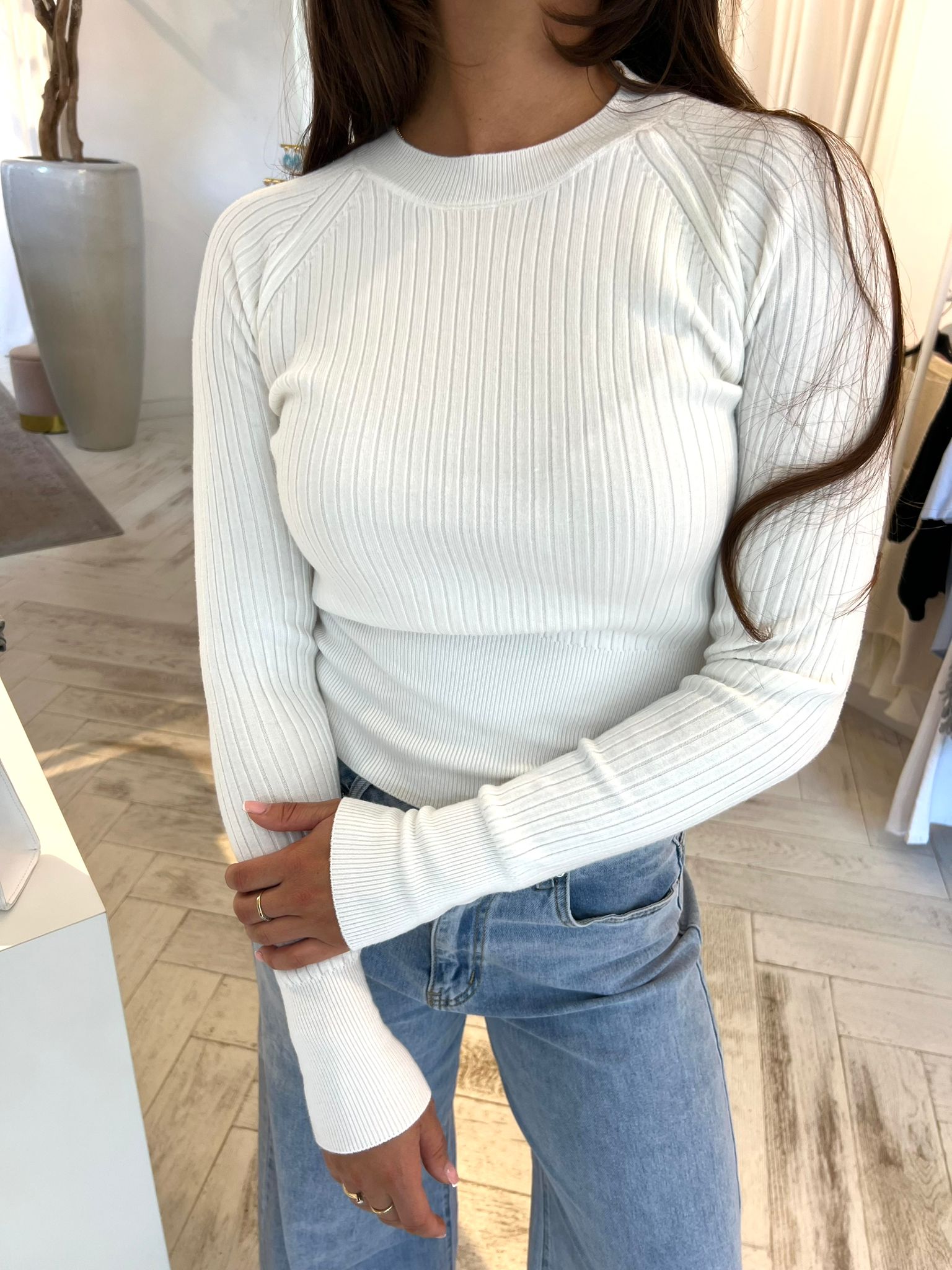 Jana ribbed top off white