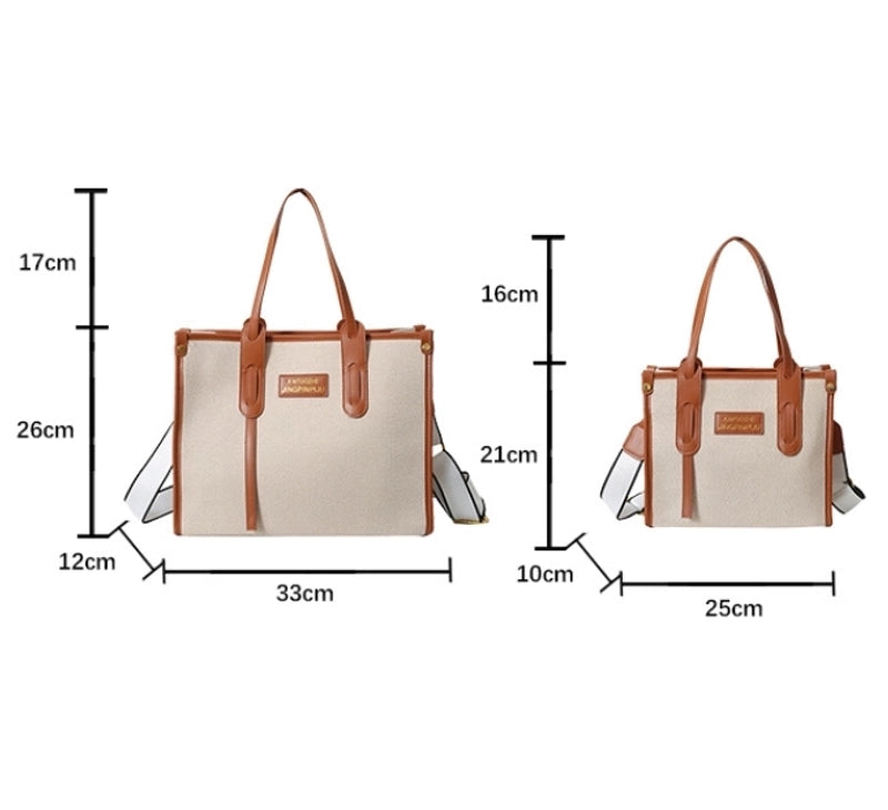 Women's Large Canvas Letter Elegant Square Zipper Tote Bag