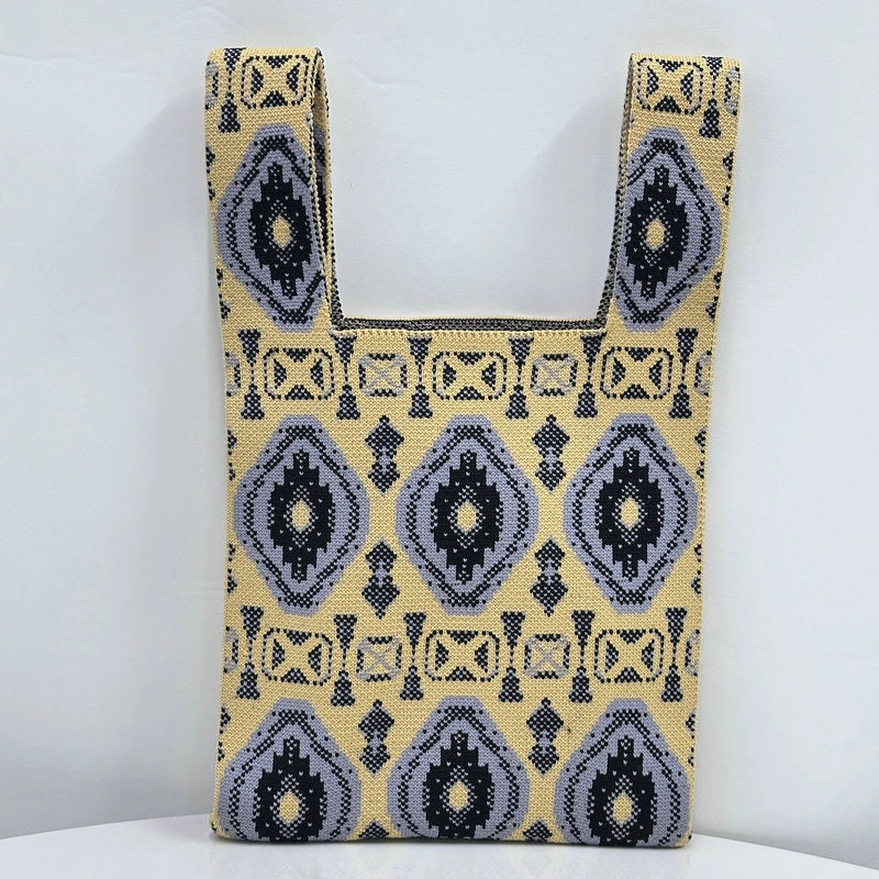Unisex Small Polyester Geometric Vintage Style Vacation Weave Square Open Handbag