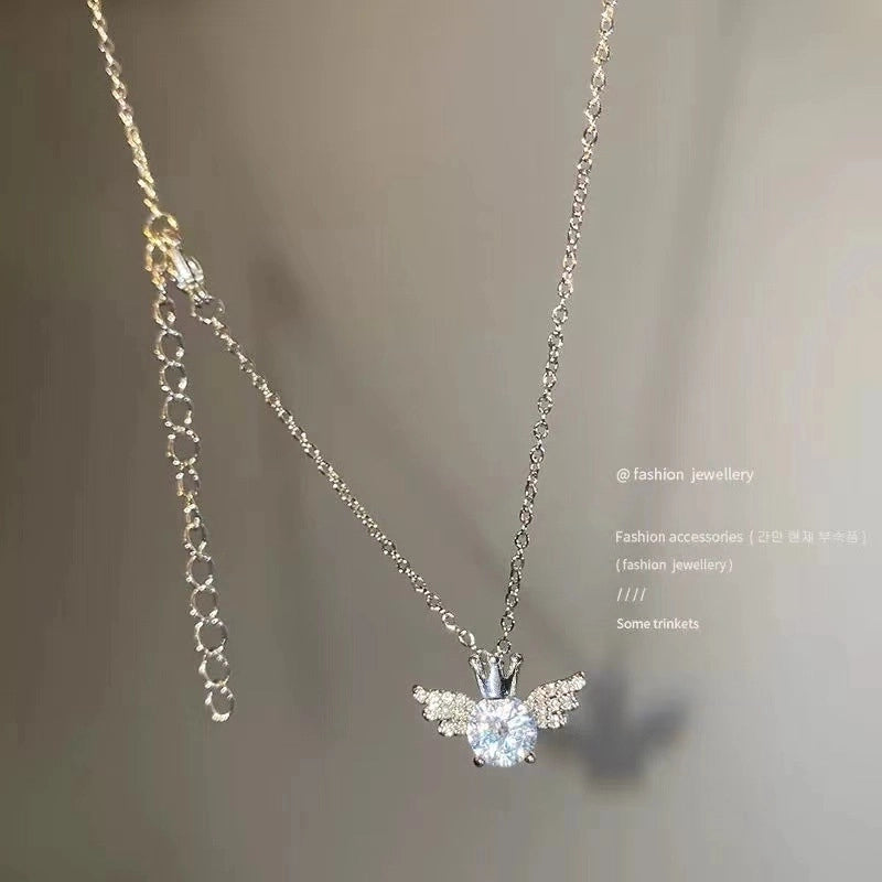 Minimalist Heart Shape Bow Knot Titanium Steel Inlay Zircon Pendant Necklace