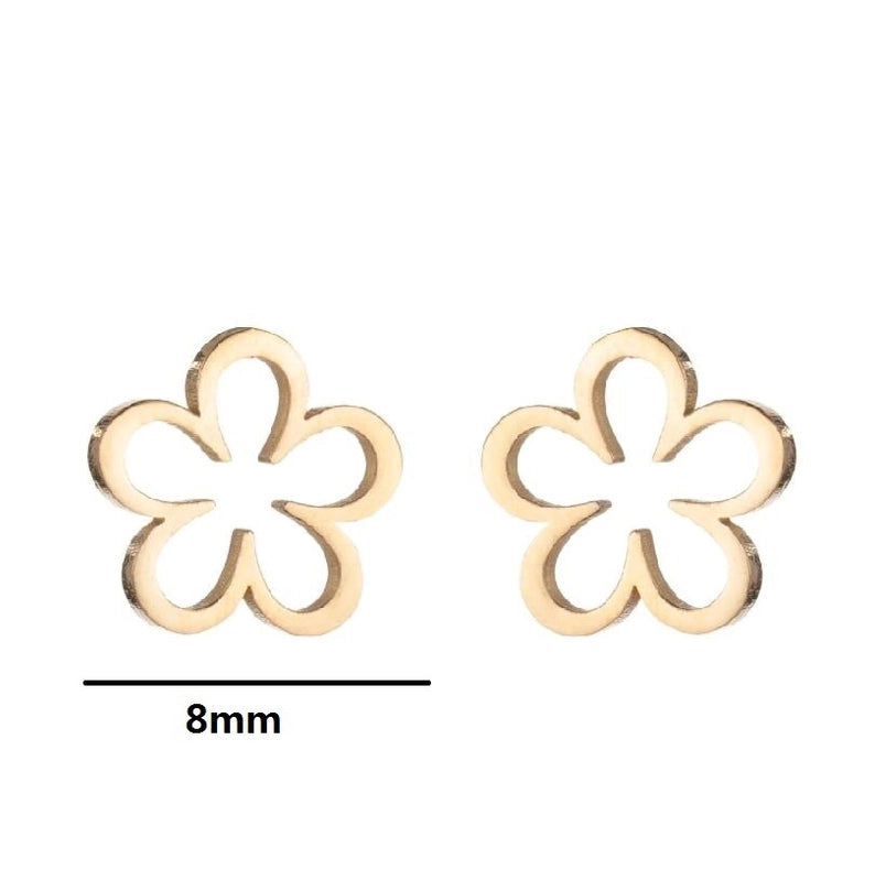 Minimalist Heart Shape Flower Stainless Steel Ear Studs 1 Pair