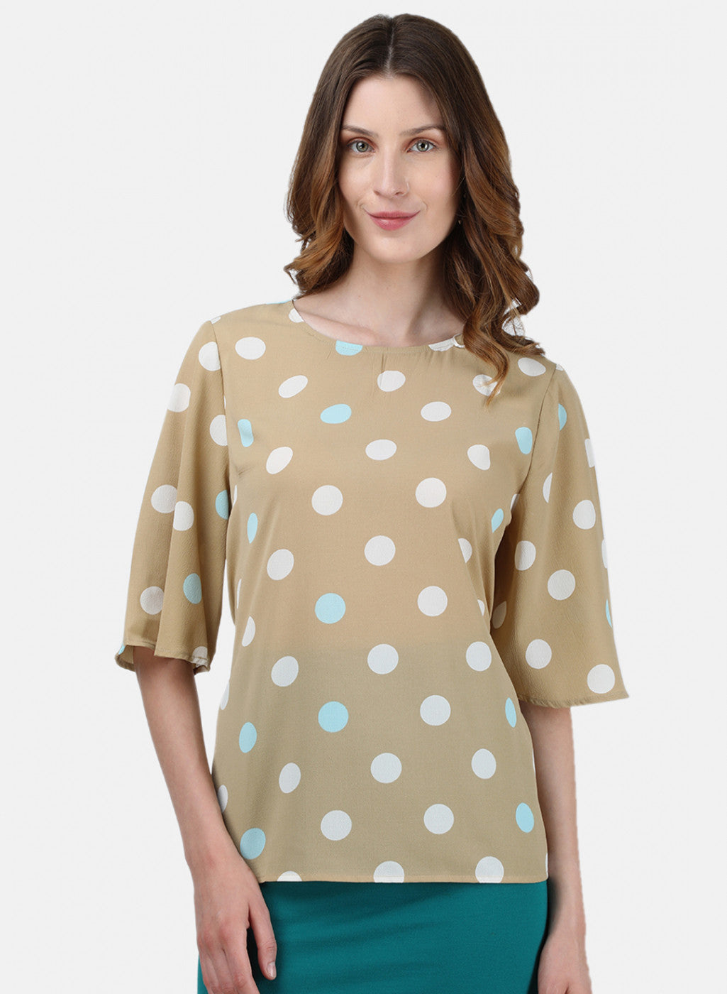 Womens Beige Printed Top