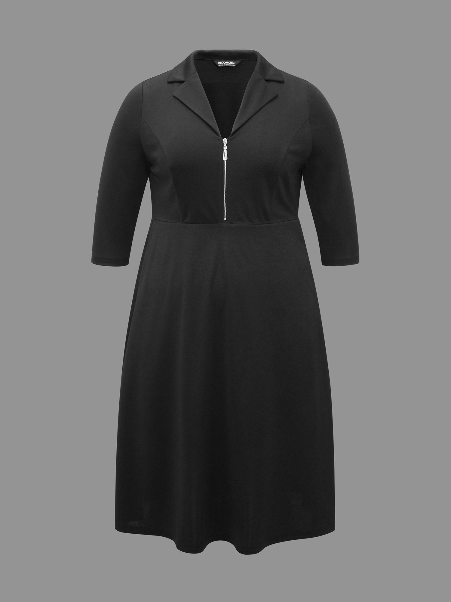 Suit Collar Half Zip Midi Dress