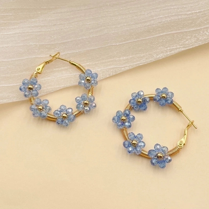 1 Pair Fashion Flower Plating 304 Stainless Steel Crystal Gold Plated Stainless Steel Earrings