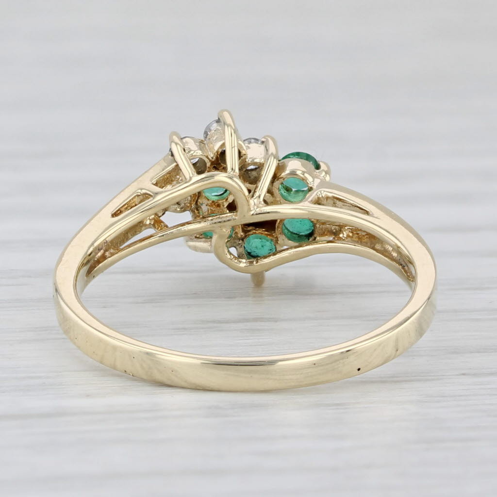 0.35ctw Emerald Diamond Flower Ring 14k Yellow Gold Size 6.75 Bypass