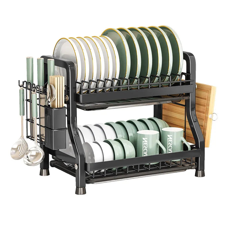 Double Layer Metal Kitchen Dish Storage Rack (Imported)