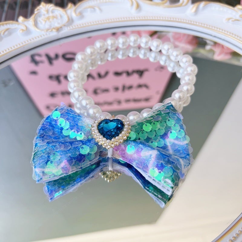 Sweet Sequin Bow Dog Cat Necklace Collar