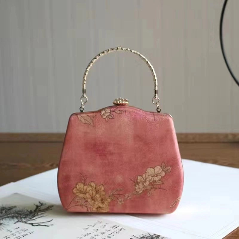 Women's Small Satin Flower Elegant Vintage Style Clasp Frame Handbag
