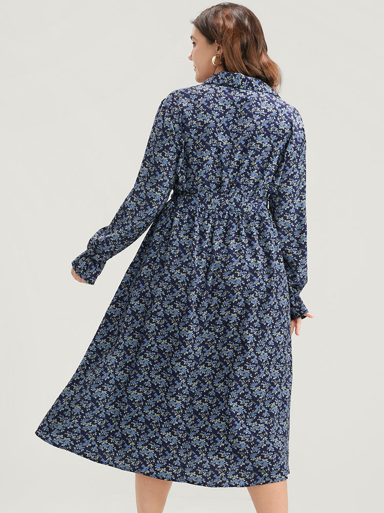 Ditsy Floral Pocket Belted Shirt Collar Dress