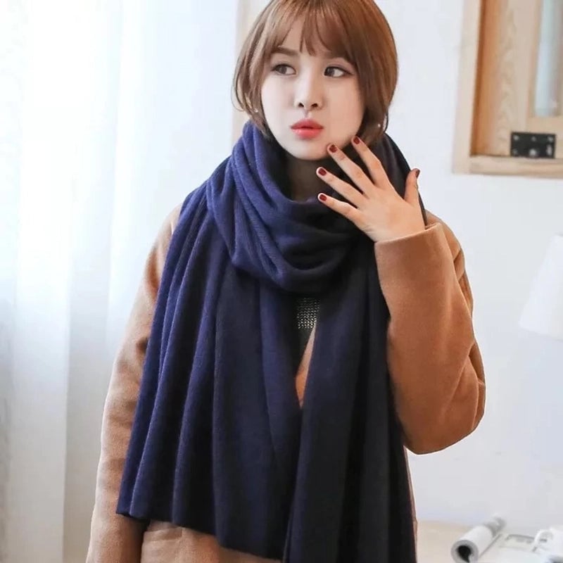 Winter Knitted Wool Scarf Cashmere Solid Color Fashion Shawl Warm Extended Scarf