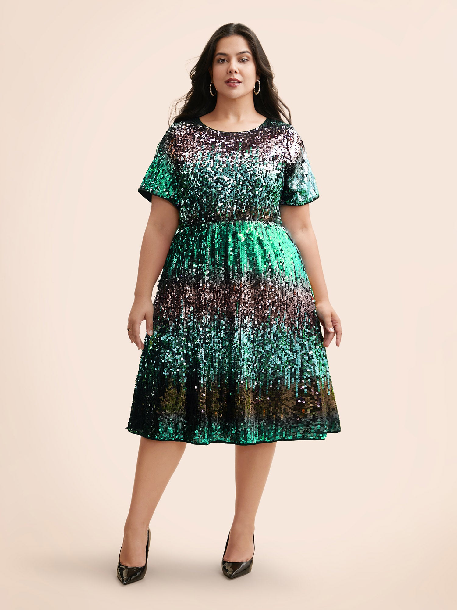 Round Neck Ombre Sequin Dress