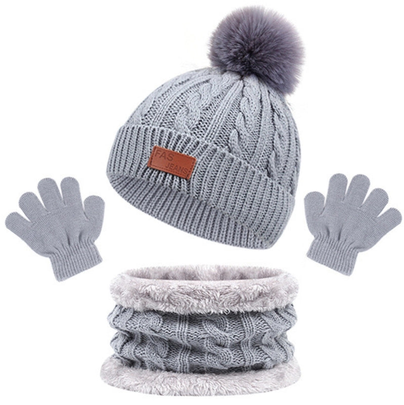 Autumn And Winter Children's Warm Knitted Hat Scarf Gloves Three-piece Set Baby Outdoor Cold-proof Wool Hat Three Pieces