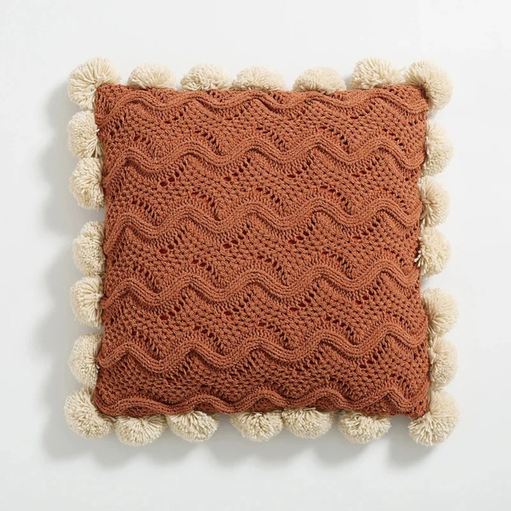 Soft Wavy Knit Pompom Cushion Cover