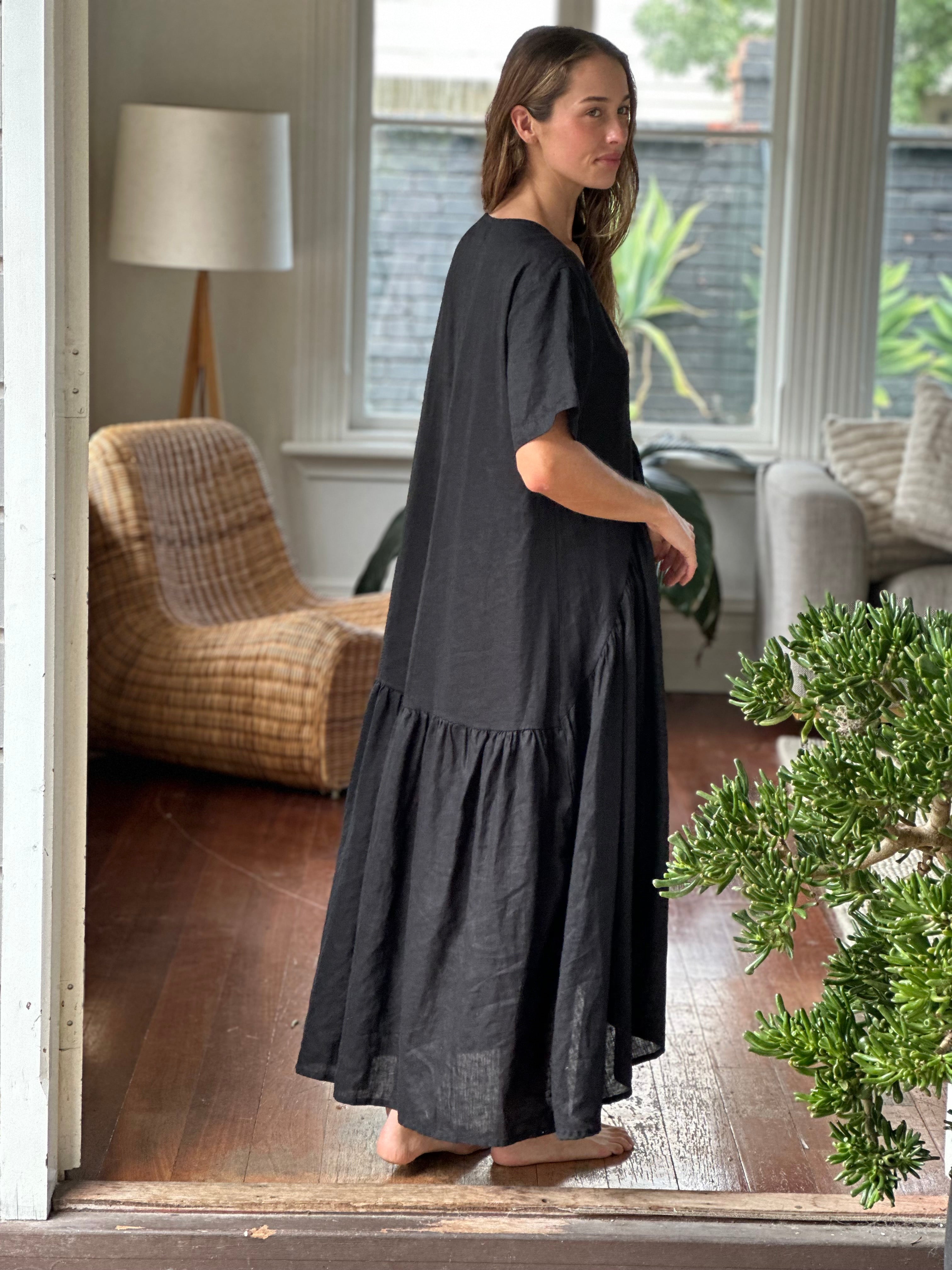 sophia dress -black linen