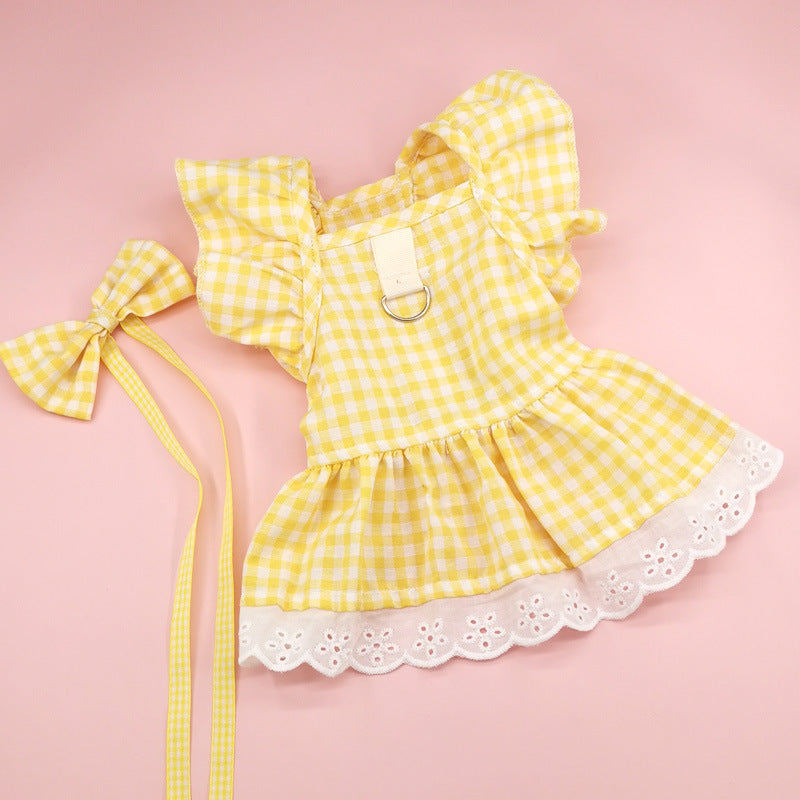 Plaid Printed Dog Cat Dress with Bow
